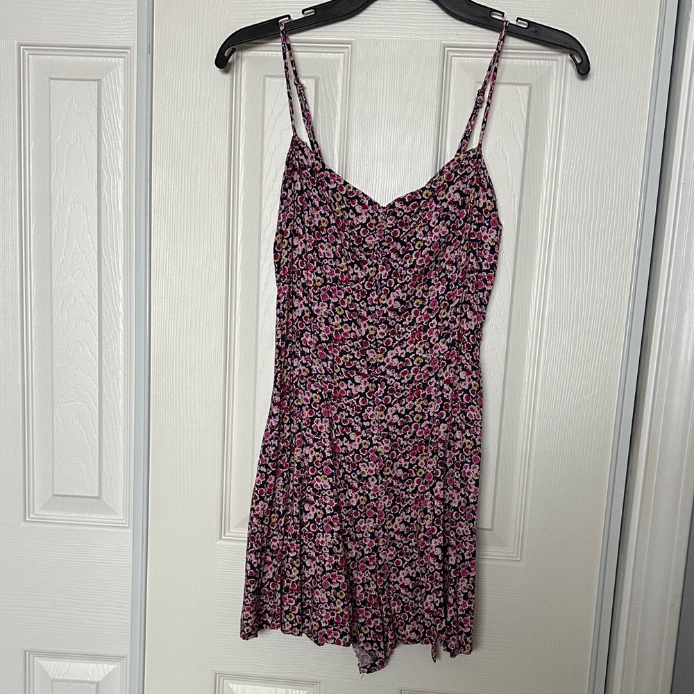 Floral Pink and Black Spaghetti Strap Romper